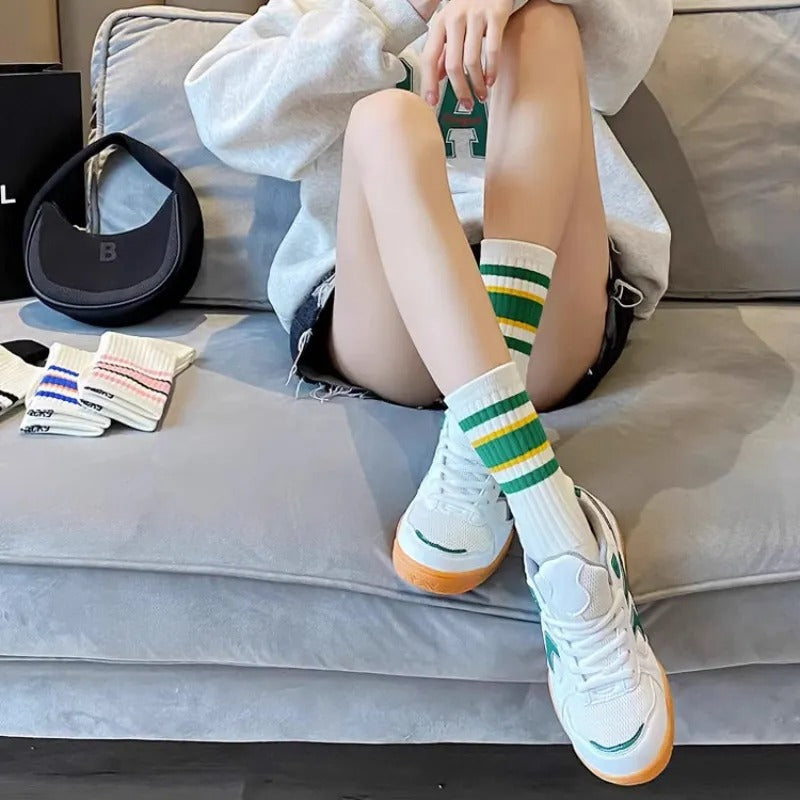 Comfortable Cotton Striped Athletic Socks For Women