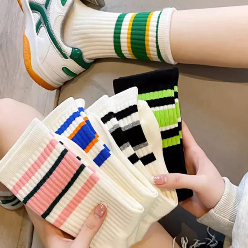 Comfortable Cotton Striped Athletic Socks For Women