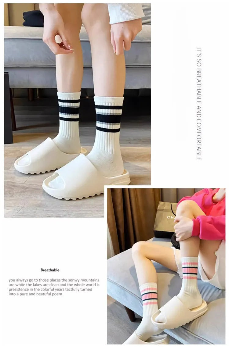Comfortable Cotton Striped Athletic Socks For Women