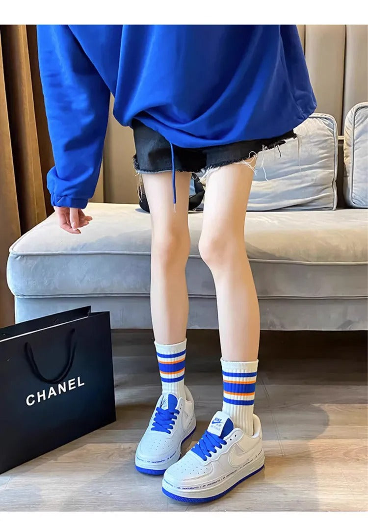 Comfortable Cotton Striped Athletic Socks For Women