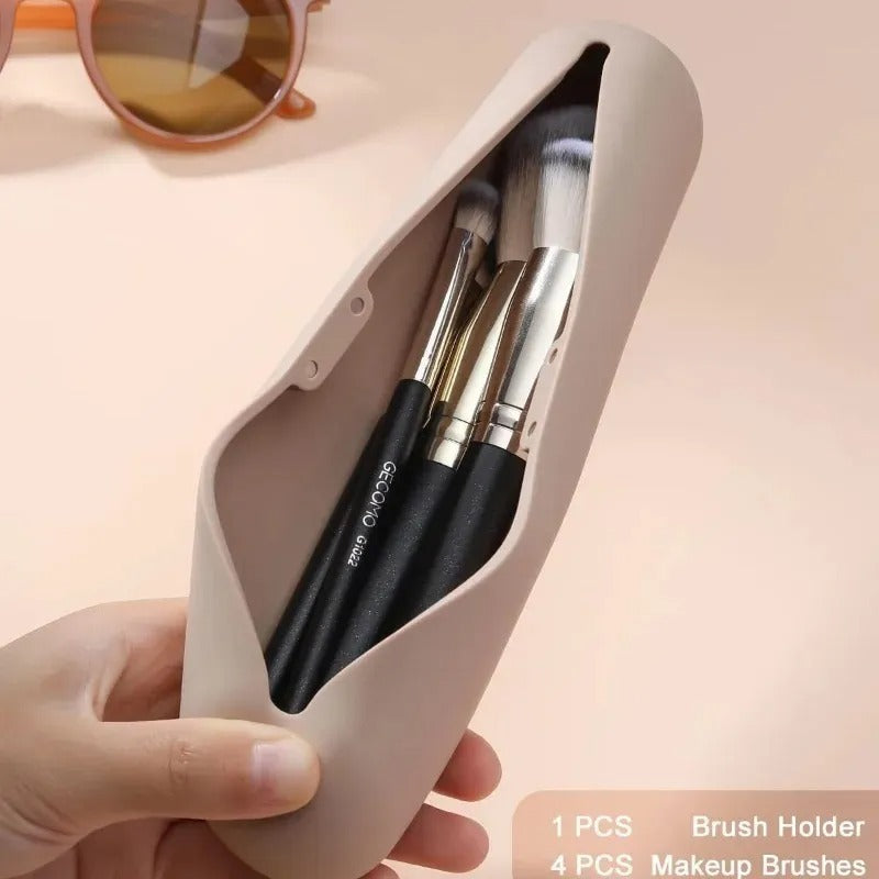 Makeup Organizer Pouch, Soft Cosmetic Brush Holder With Magnetic Buckle