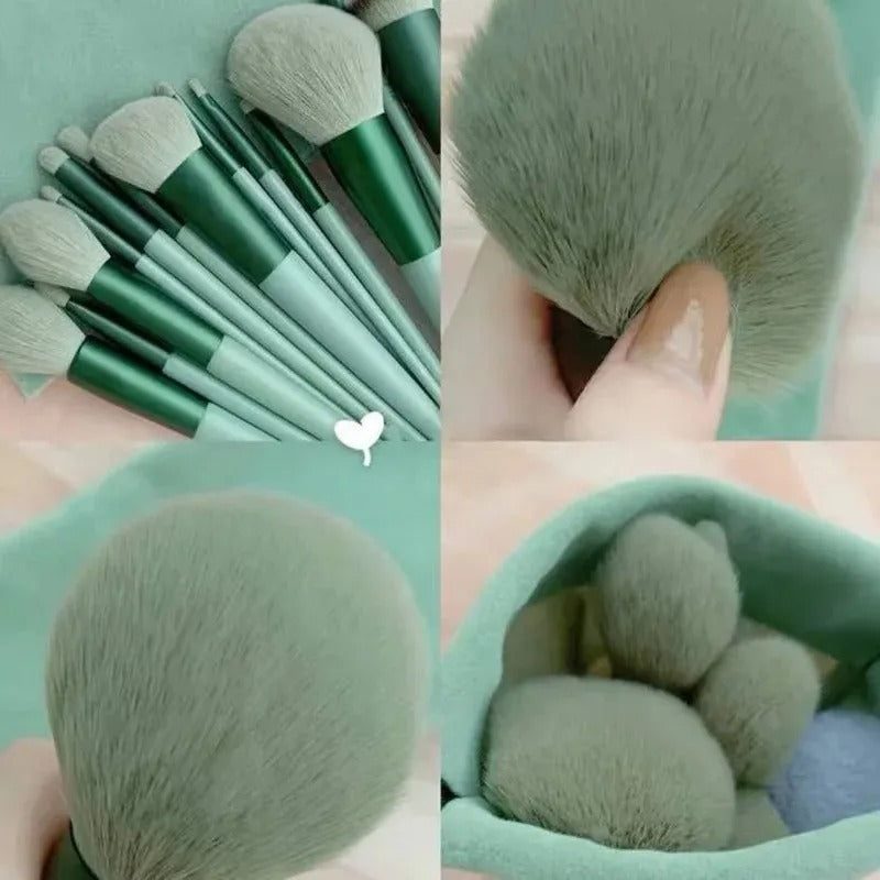 Soft Makeup Brushes Emerald Green Cosmetic Brush Set