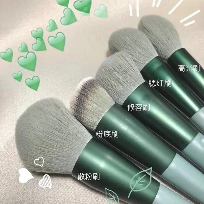 Soft Makeup Brushes Emerald Green Cosmetic Brush Set